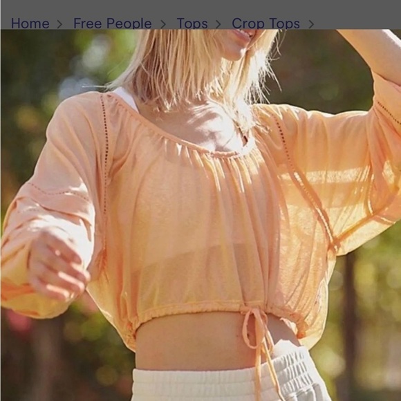 Free People FP Movement Dahlia Eyelet Oversized Crop Top in Faded Coral - Picture 1 of 15